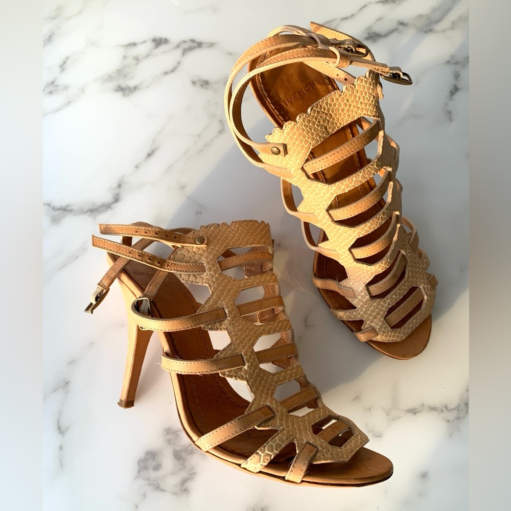 EXC Givenchy Nude Embossed Caged Strappy Heels 38